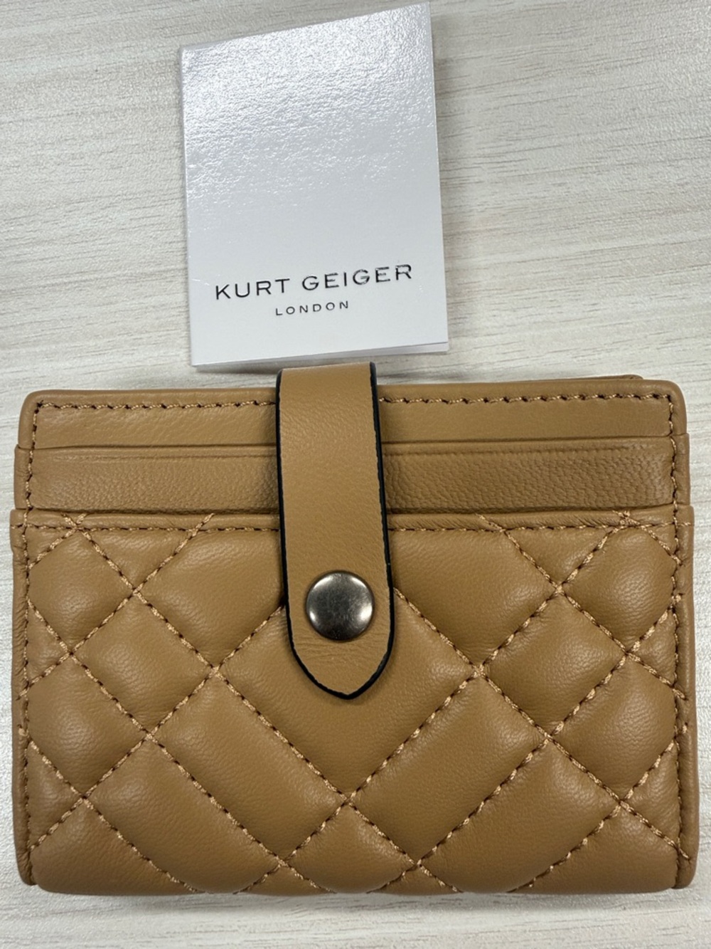 Kurt Geiger Quilted Tan Compact Snap Wallet